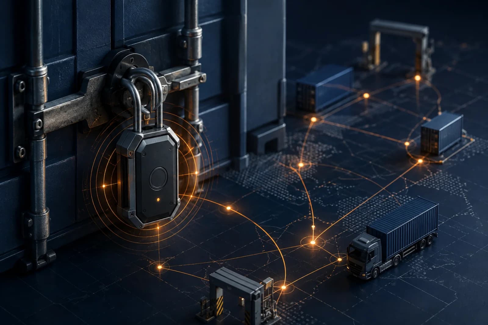 Electronic container seal connected to a secure illuminated cargo tracking network